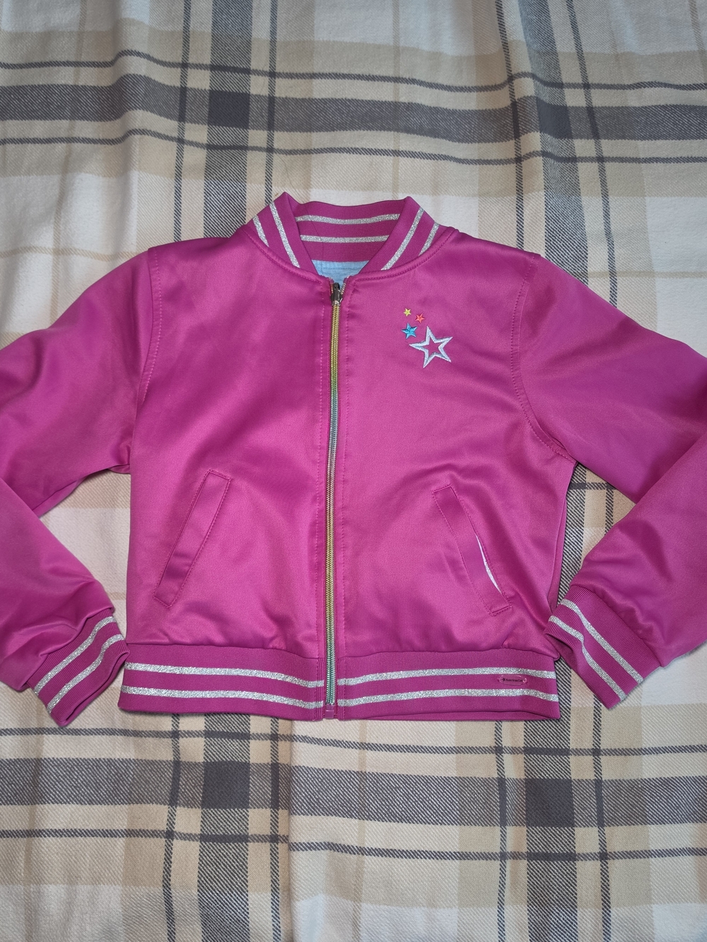 American Girl Fuchsia Star Appliqué Bomber Jacket